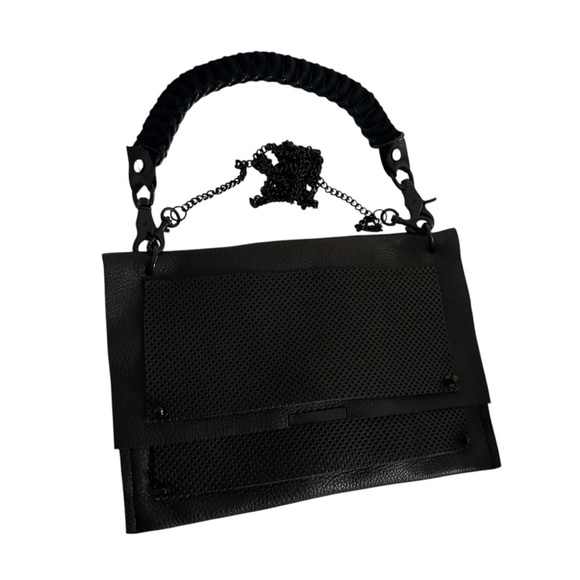 Convertible Black Leather Crossbody Bag Braided Chain Shoulder Bag Purse - Picture 3 of 14